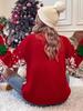 2025 Women's Embroidered Christmas Sweater - European & American Style Crew Neck Pullover with Snowflake and Tree Design