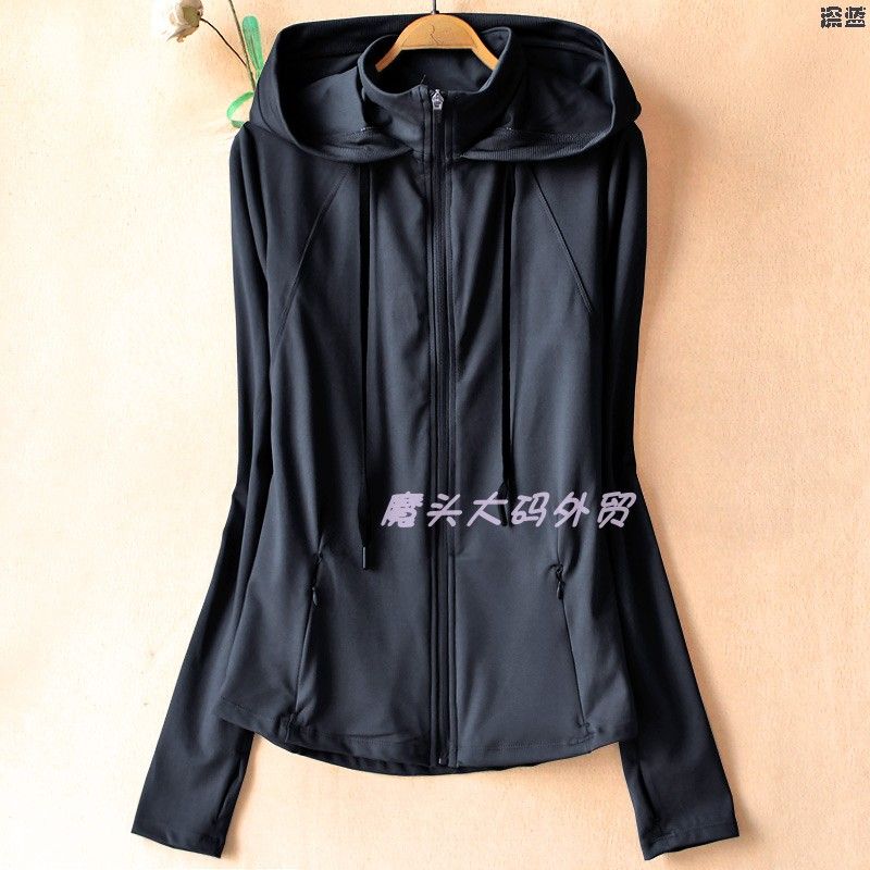 

Export Women s Spring & Fall Sports Running Hooded Cardigan Quick-Drying Brushed High Elastic Zipper Pocket Yoga Outwear 396 Dark Blue S(Suggested 55.00 kg-62.50 kg)