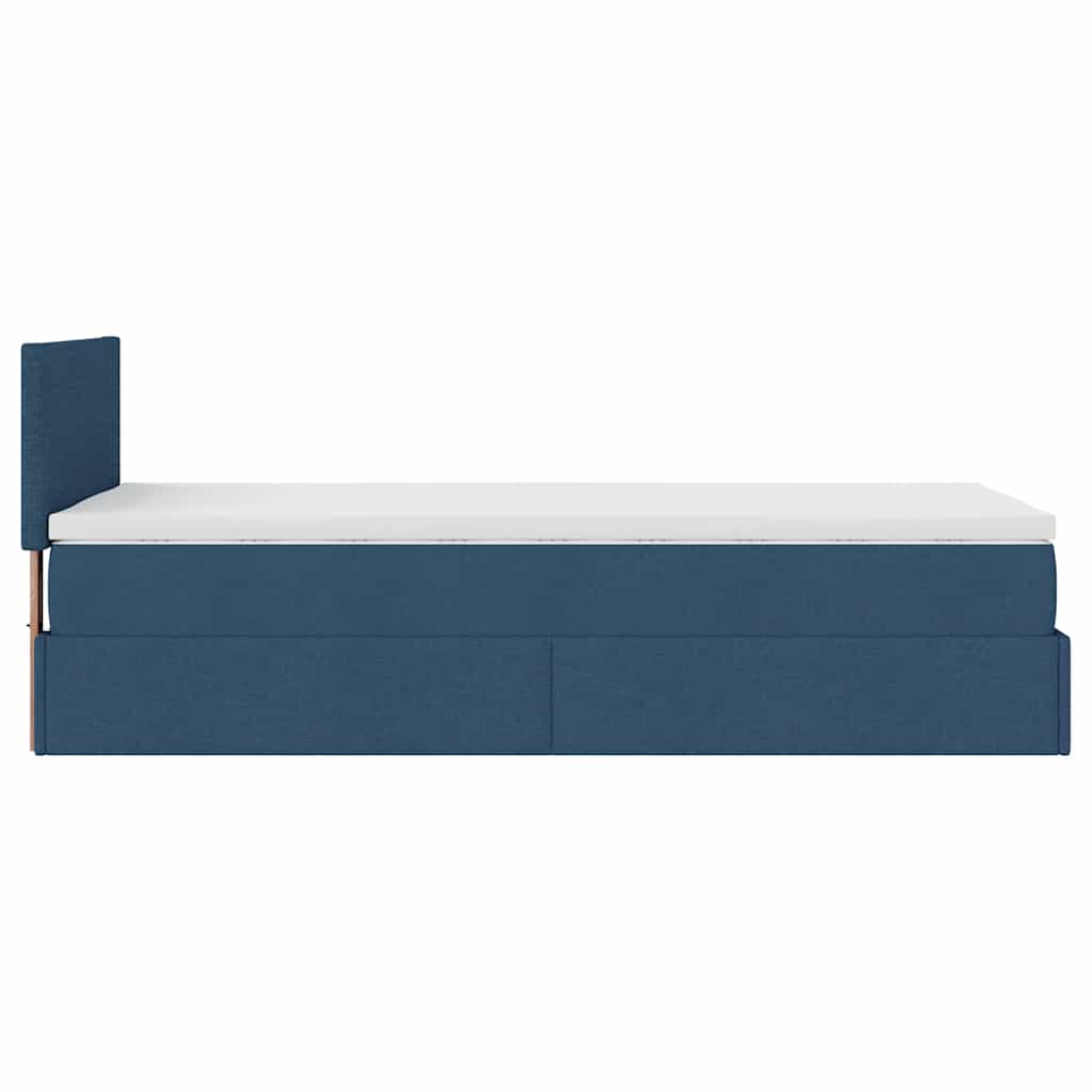 Ottoman Bed with Mattress Blue 90x200 Cm Fabric