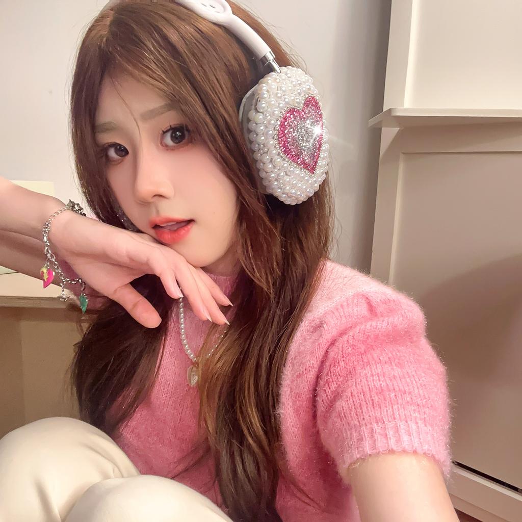 For Airpods Max Earphone Case Love Colorful Pearls Cute 3D Luxury and Classic Headphone Accessorie Back Shiny Cover