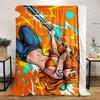 Dynamic figure with vibrant orange and blue splashes and lightning bolts. for all seasons blanket lunch break throw gift