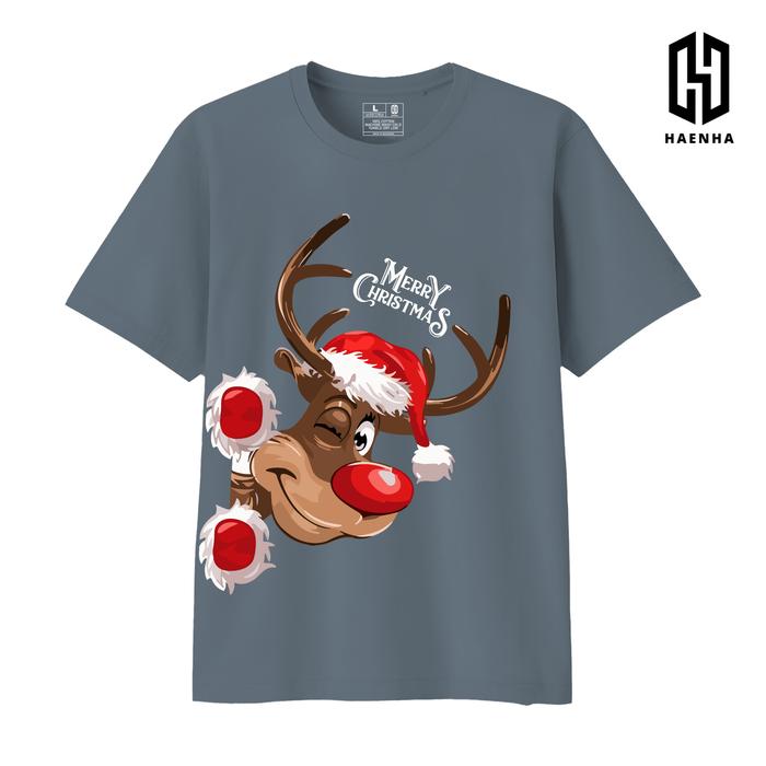 

Men Women combed 24S Premium Christmas reindeer couple family printed T-shirt-hn201 red, S 4XL