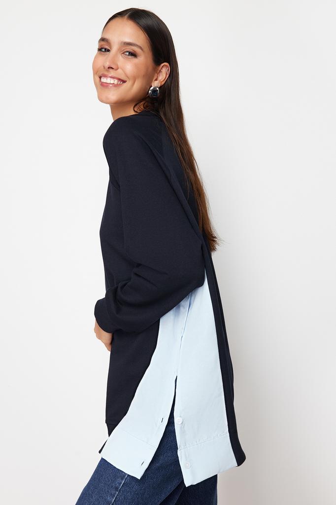 Women's Fashion New Hijab Sweatshirt Navy Blue Woven Piece Knitted Tunic