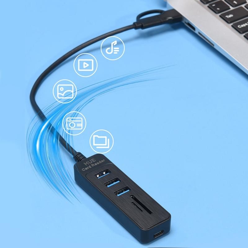 Multiple Port USB3.0 Hubs Featuring SDTF Card Slots 2 USB2.0 Port Data Transfer Adapters For Computer Tablets