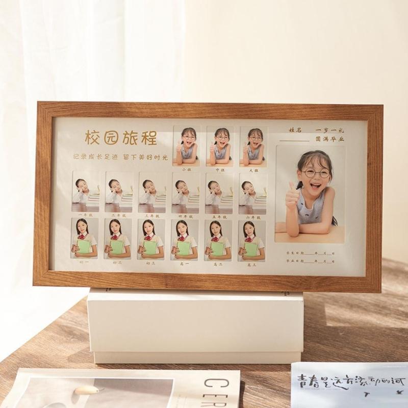 Wooden School Photo Frame from Kindergarten To Graduation Home Decors Keepsakes Gift for Teachers Parent and Students