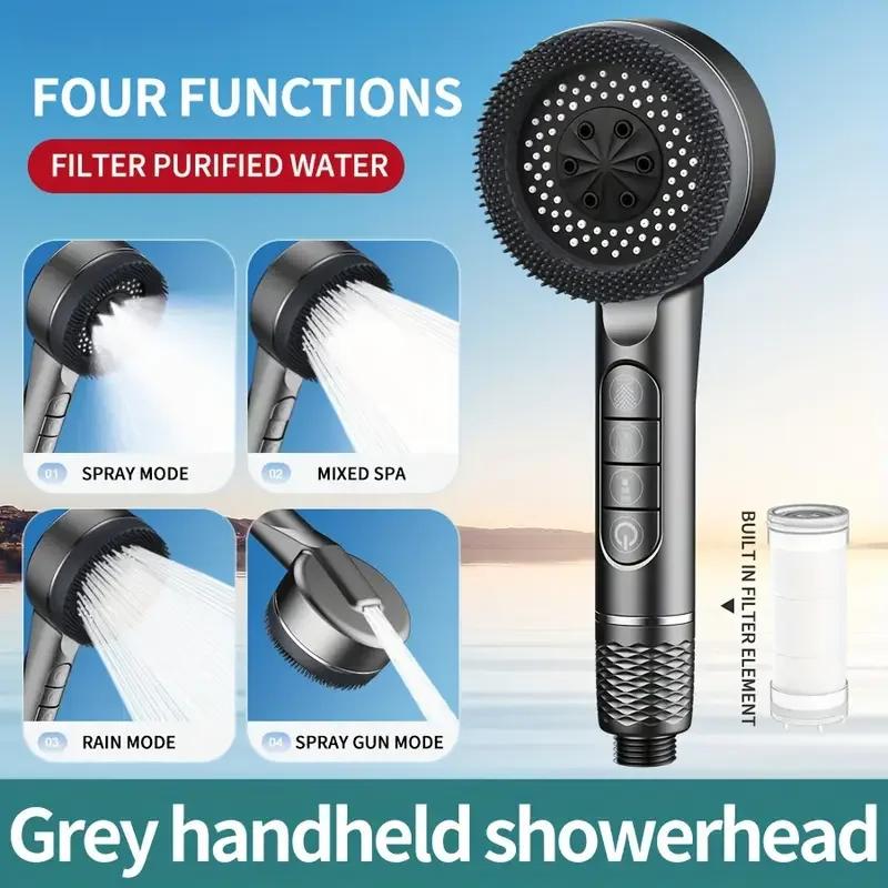 

Four-speed Adjustment Filtered Supercharged Shower Head With Water Seal Multi-functional Home Shower Bathroom Accessories серый