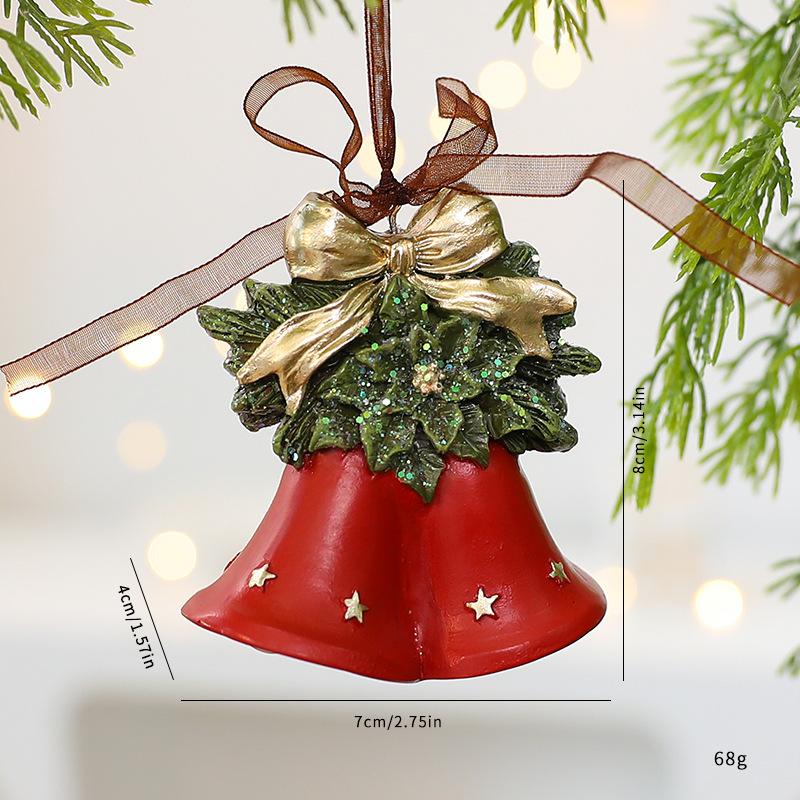 Vintage Christmas Ornaments Set, 3D Resine Bell & Tree Hanging Decor with Classic Design for Xmas Tree, Home, Gift