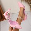 Fashion Elegant Pink High Heels Sandals for Women Bowtie Decor Pointed Toe Party Sandals Woman Pearl Ankle Buckle Thin Heeled Sandals