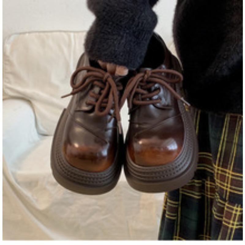 Women Mary Janes Shoes Fashion Lace Up 7.5CM Platform Pumps Elegant Thick Heel Shoes Retro British Style Loafers Platform Shoes