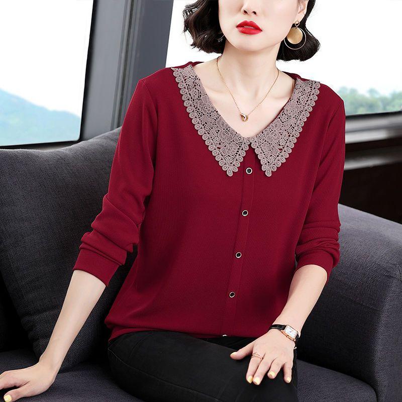 Middle Age Mom Wear Base Layer Women Cross Border Spring Autumn Long Sleeve T Shirt Plus Size Loose Fashion Top
