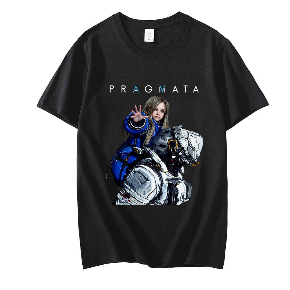 2026 Лето Новая Игровая Футболка PRAGMATA Action Adventure Diana Графика 100% Хлопок Короткий Рукав Круглый Вырез Унисекс Одежда XS чёрный
