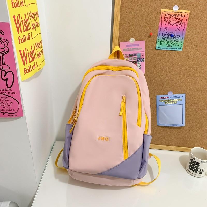 Color Blocked Simple Letter Decor Student Casual Backpack For Use School