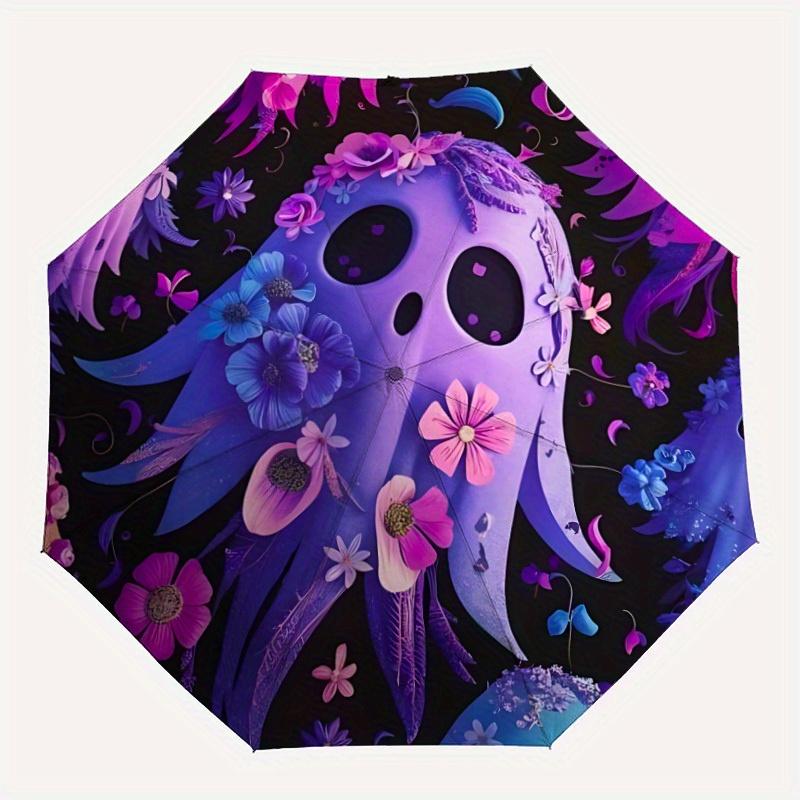 

1pc Ghost Flowers Automatic Open/close Umbrella, 8-Rib sturdy structure, Portable Travel Umbrella, Parties, Everyday Use, Outdoor Accessory,