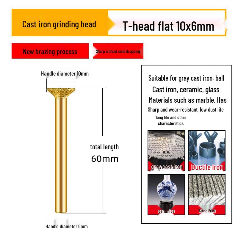 Diamond Brazed Carbide Grinding Head for Ductile Iron & Stone, Compatible with Electric Drills