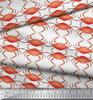 Soimoi Beige Japan Crepe Satin Fabric Crabs Ocean Print Fabric by the metre 42 Inch
