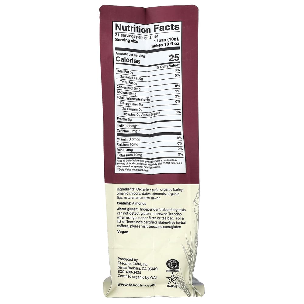 Teeccino Chicory Herbal Coffee Medium Roast Caffeine-Free Almond Amaretto 11 oz (312 g)