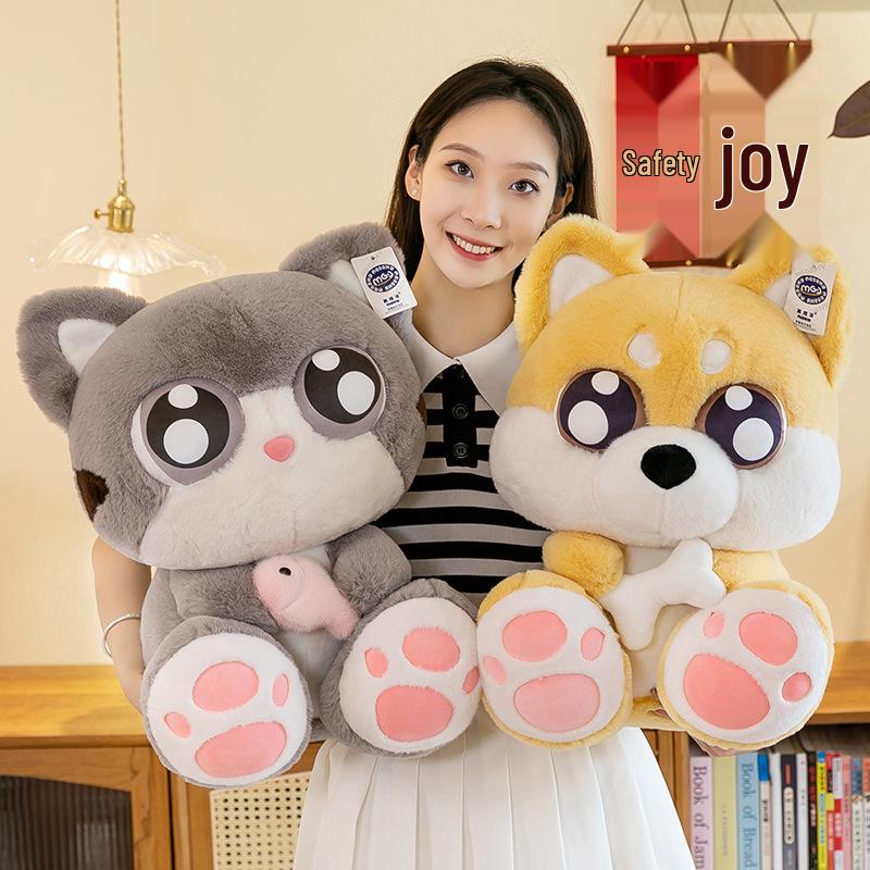Big Eyes Cute Cat Plush Pillow - Large Soft Toy for Bedtime or Birthday Gift