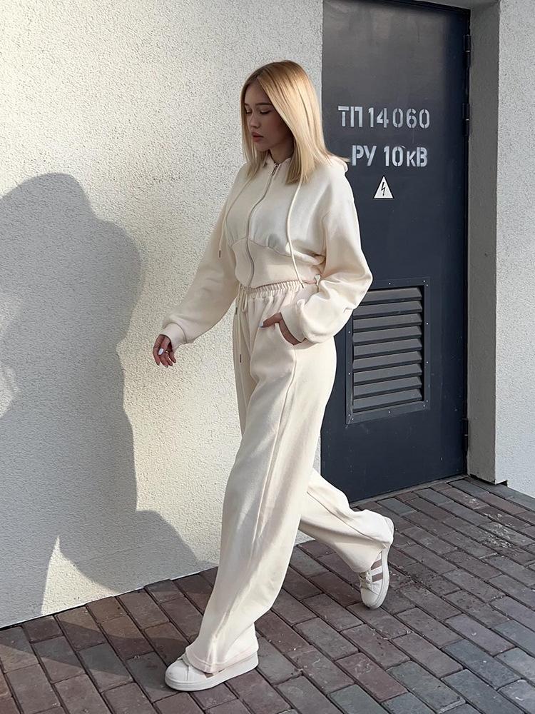Women's Casual Solid Color Hoodie & Lace-up Pants Two-Piece Set