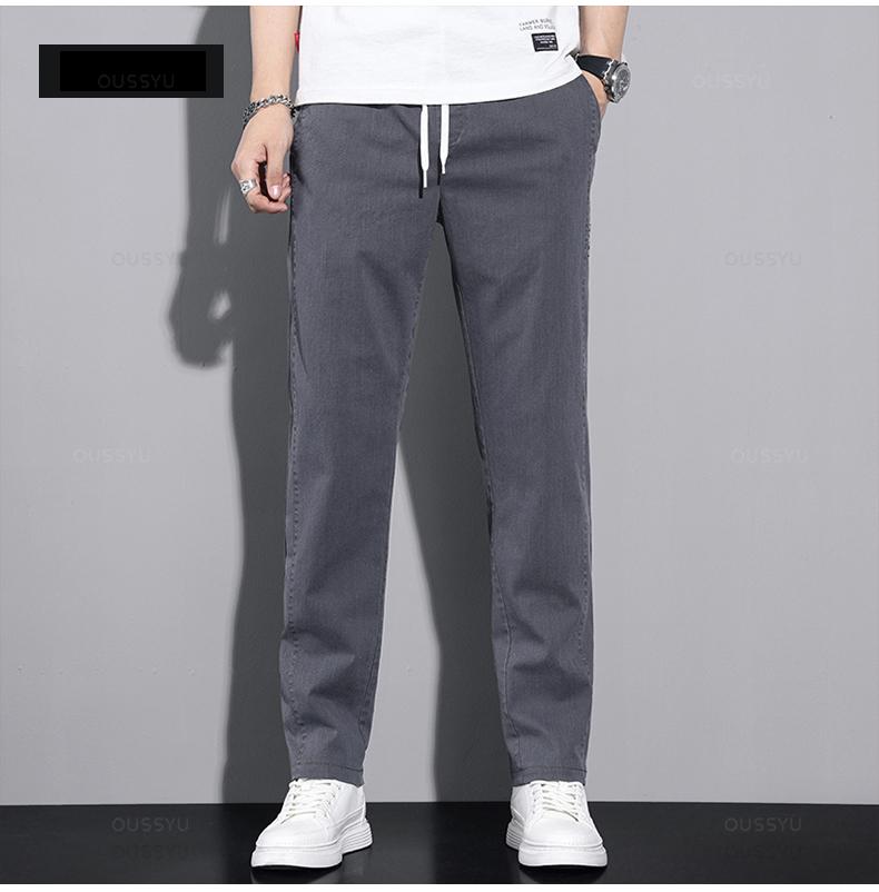 Spring Summer Cotton Men's Casual Pants Classic Drawstring Elastic Waist Thin Stretch Blue Jogging Work Cargo Trousers Male