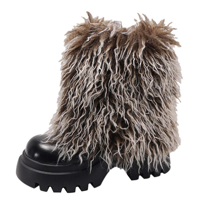 Winter Women's Versatile Fashion Platform Fluffy Booties  New Warm Thickened Cold-proof Cotton Shoes