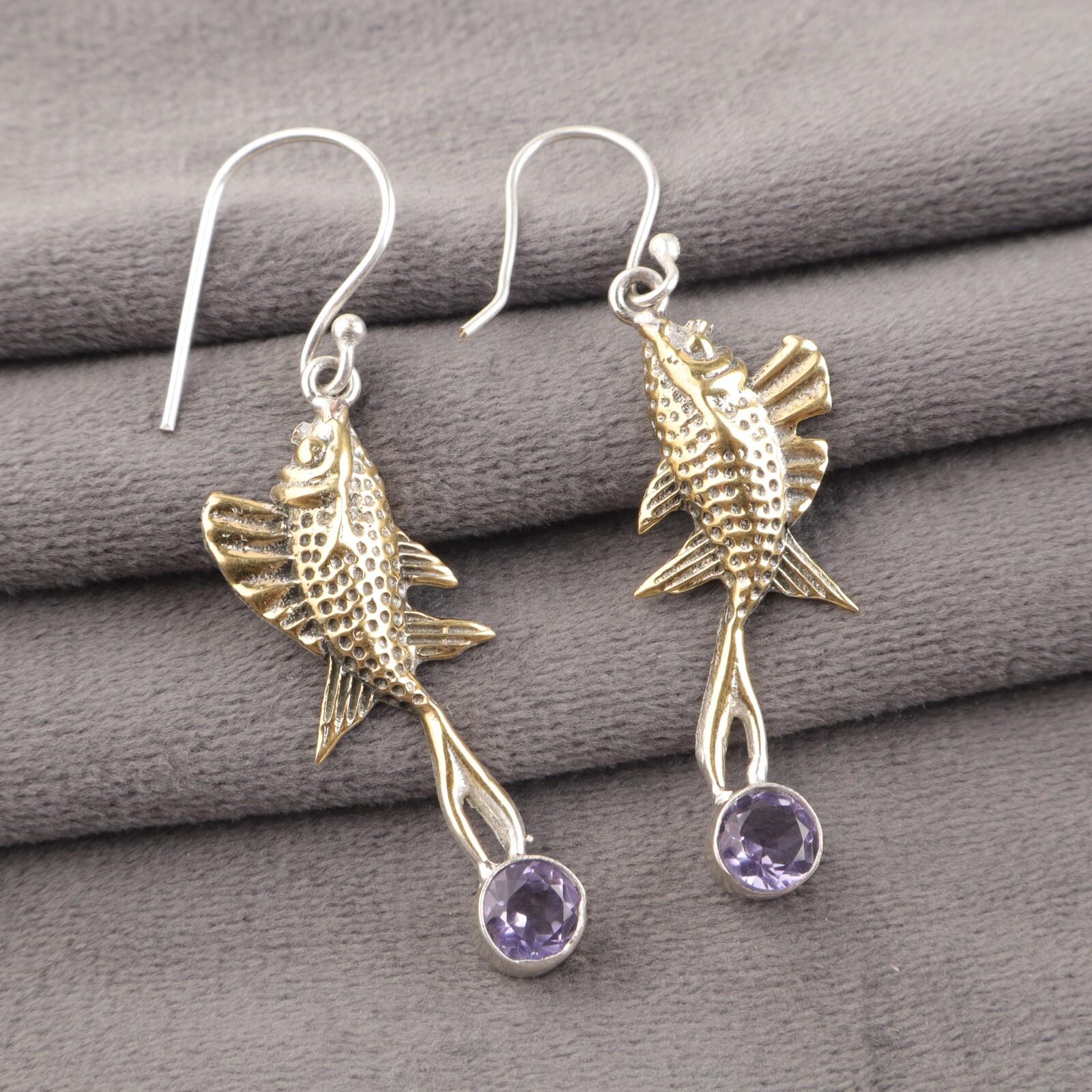 

Round Iolite Gemstone Sterling Silver Unique Drop Mother Gift Earrings Jewelry EE-148-5