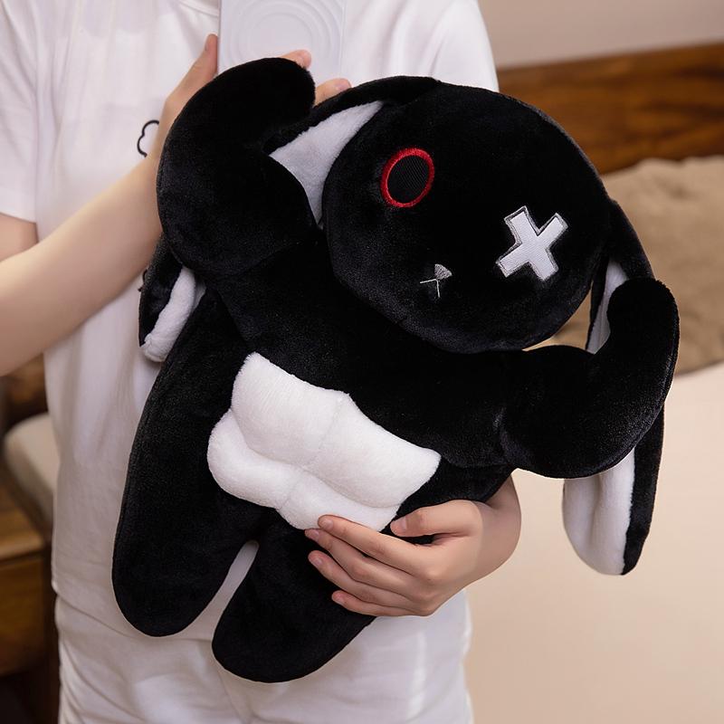 30cm Creepy Gothic Muscle Rabbit Plush Toys Spooky Bunny Stuffed Animals Cute Horror Dreadful Bunny Dolls for Halloween Decor