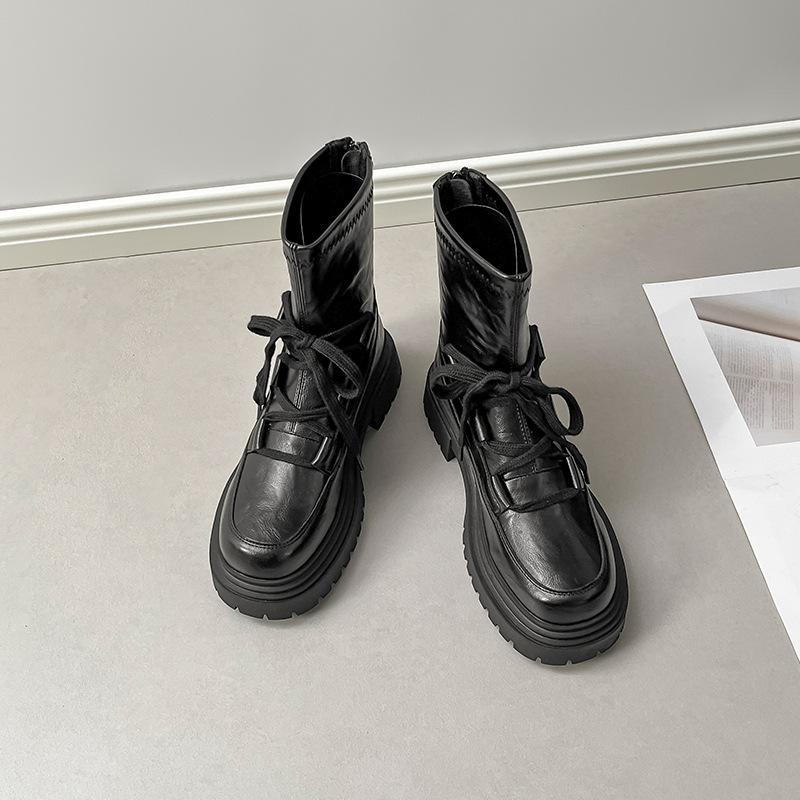 

Platform short boots women s Martin boots 2025 new lace-up retro British style summer versatile rear zipper slim boots 35