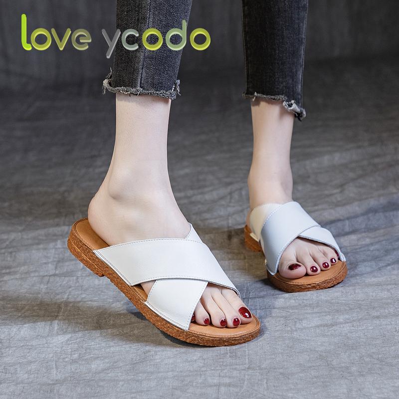 love ycodo Brand Summer Women's and Student Natural Leather Slippers Size 35-43