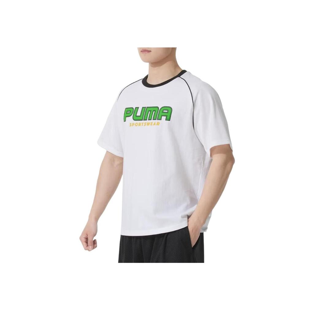 Puma Ss25 Letter Round Neck Breathable Raglan Short Sleeve T-Shirt Unisex T-Shirt White 631723-02