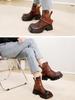 Johnature Genuine Leather Square Toe Short Boots Retro Thick Sole Thick Heels Women's Shoes