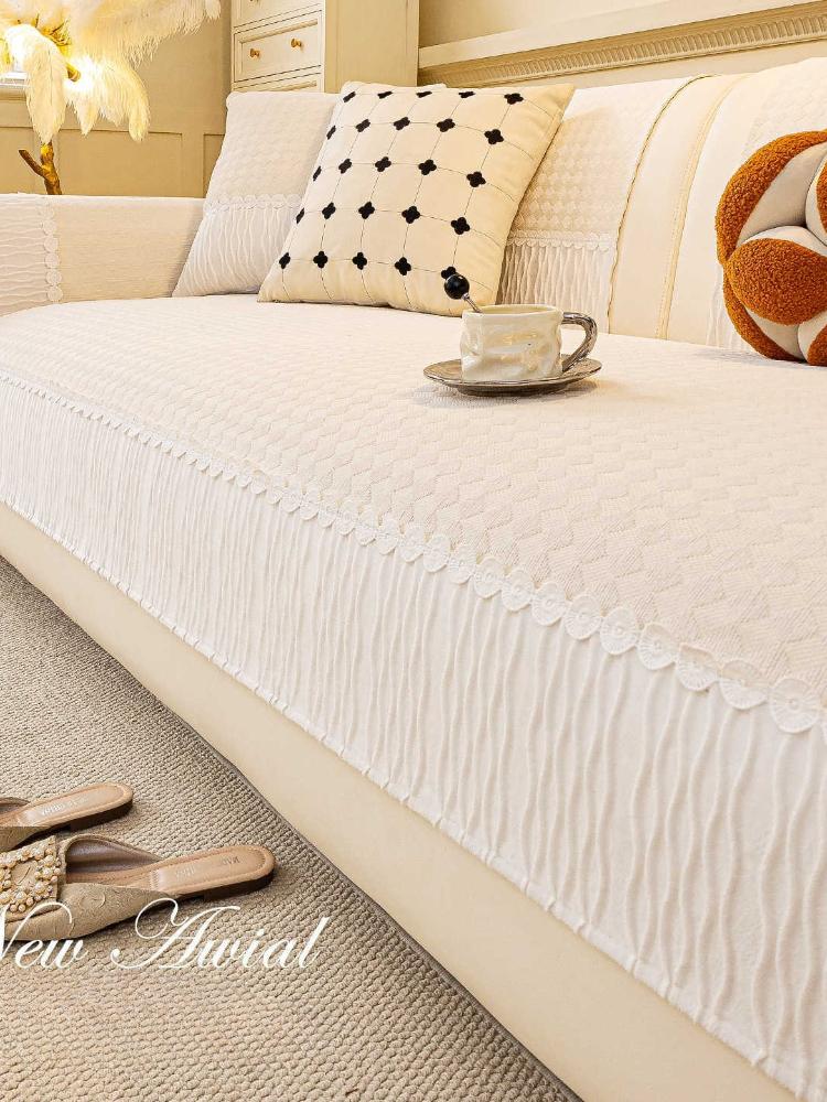 French Cream Style Sofa Cushion Fixed Anti Slip Straight Row Sofa Cover Fabric New All Season Universal Wear-resistant Fabric