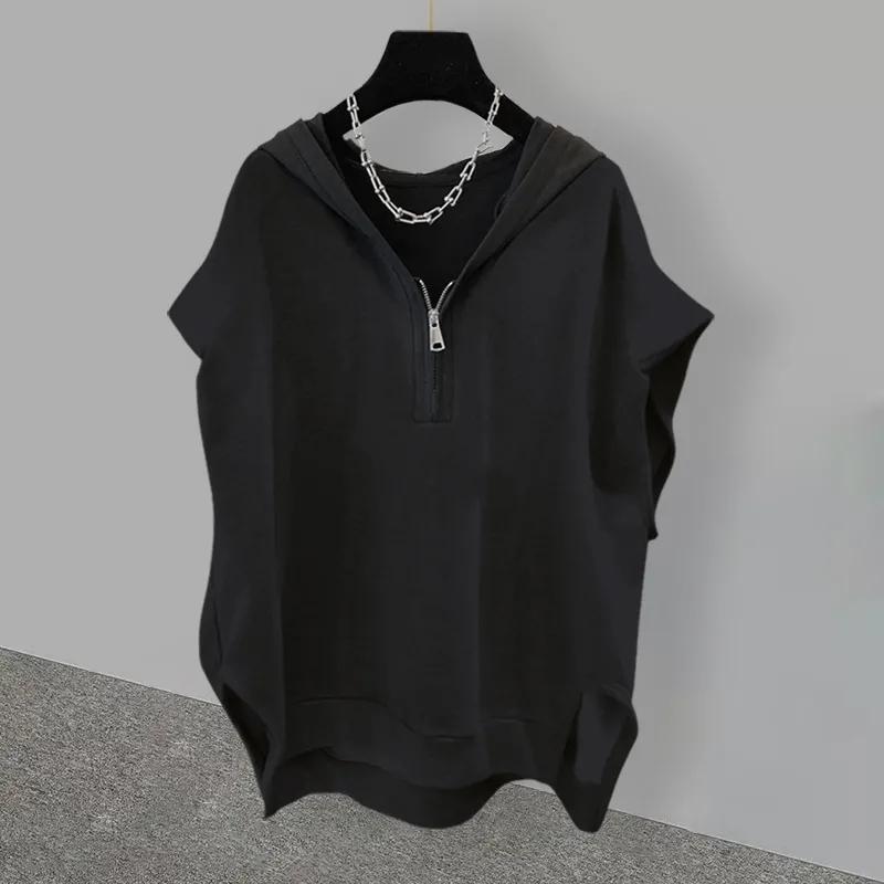 Sommer Herren Casual Einfarbig Reißverschluss Kapuze Ärmelloses T-Shirt