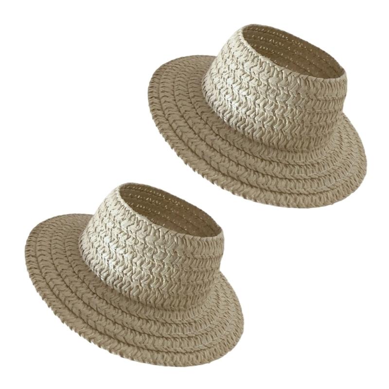 Doll Sun Hat With Ear Cutouts Empty Top Straw Hat  For Costume Cosplay Decorative Party Accessory In Assorted Color