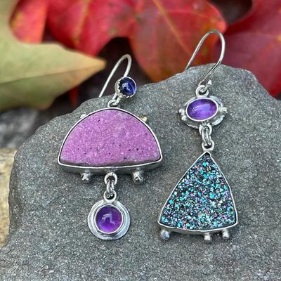 Vintage Shiny Enamel Purple Stone Earrings New Fashion Jewelry Copper Color Statement Dangle Earrings for Women