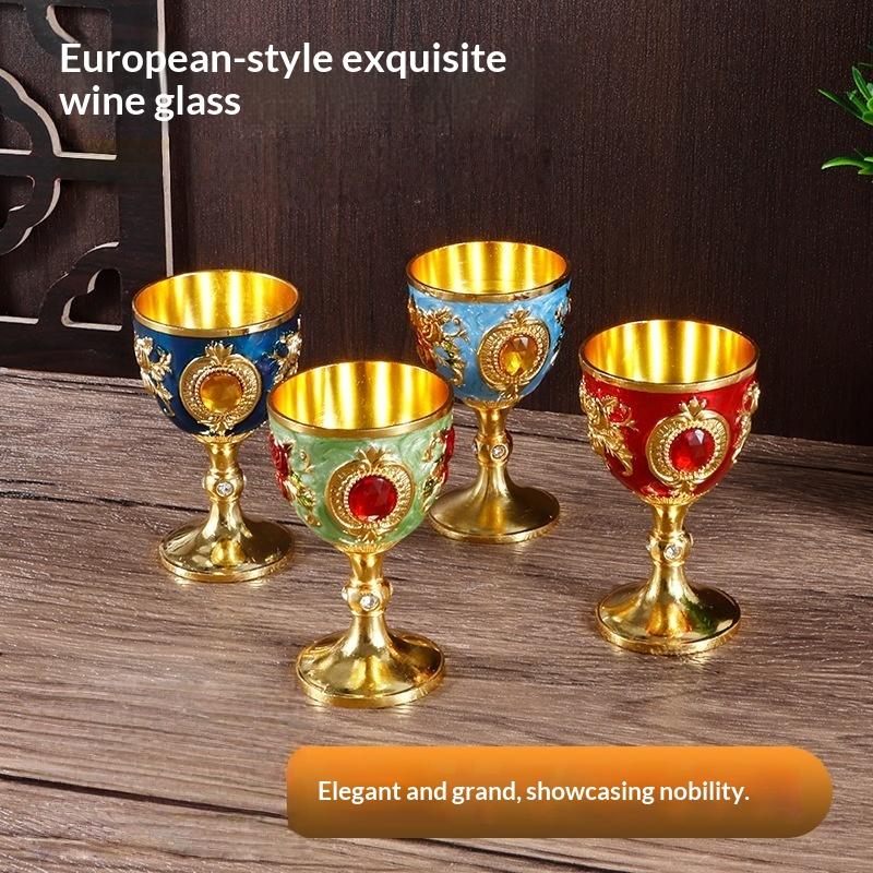 Vintage European Alloy Goblet Embossed Enamel Mini Liquor Wine Cup Multi Colors For Wedding Home Bar Table Decor Gift