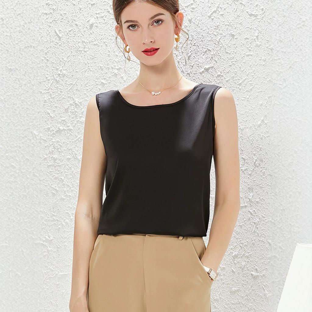 French imitation silk sling vest women's suit with bottoming shirt women's crew neck satin top loose outer wear Xia Xin