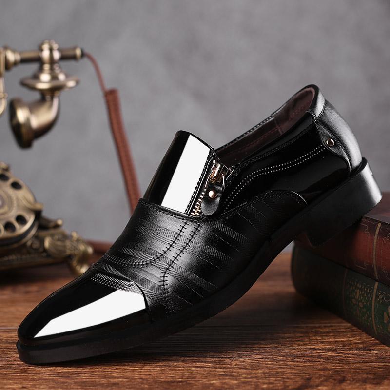New autumn men's leather shoes Sharp pointed outdoor anti slip flat Fashion Business Zipper Footwear Casual comfort male shoes
