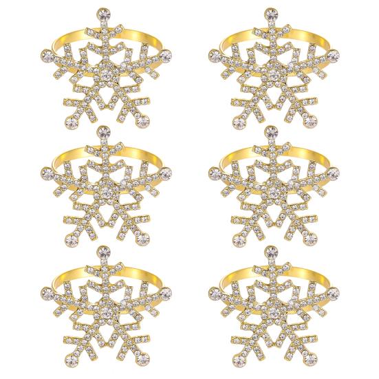 1/2/6Pcs Golden Metal Napkin Ring Faux Pearl Decor Snowflake Design Winter-themed Napkin Holders Weddings Parties Table Decor