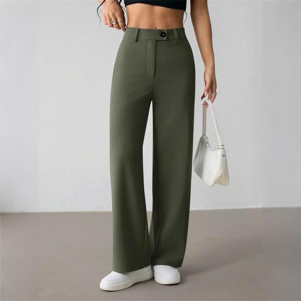 Women's High Waist Straight Leg Pants, Comfortable Casual Trousers for Everyday Wear