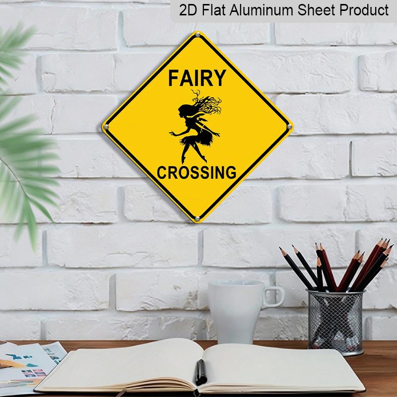 2D Flat 1pc- Vintage Metal Tin Sign Featuring A 2D Flat Design of Fairy Crossing People, Perfect for Decorating Bars, Cafes, Garages, or Any Room in