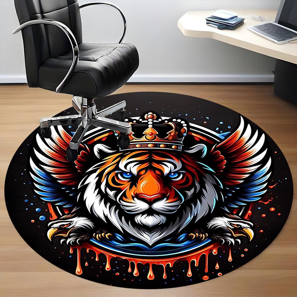 1PC Tiger Crown Emblem Office Round Rug, Non Slip, Soft and Durable Office Rug for Interior Decoration, Perfect for Office