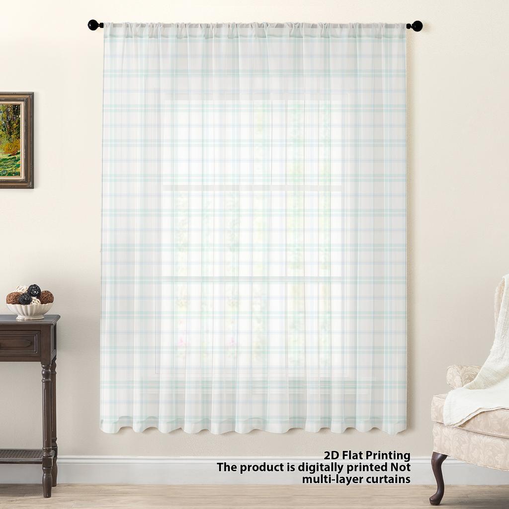 Single Panel Light Oxygen Plaid Window Curtain Fresh Pastel Color Living Room Bedroom Relaxing Decorative With Rod Pocket Polyester Ideal For