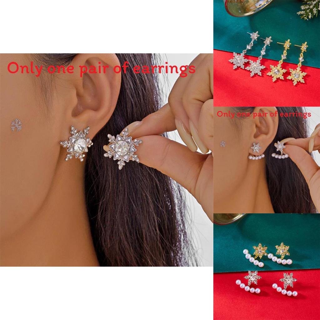 Elegant Snowflake Drop Earrings With Zircon Stones For Women Holiday Party Accessories