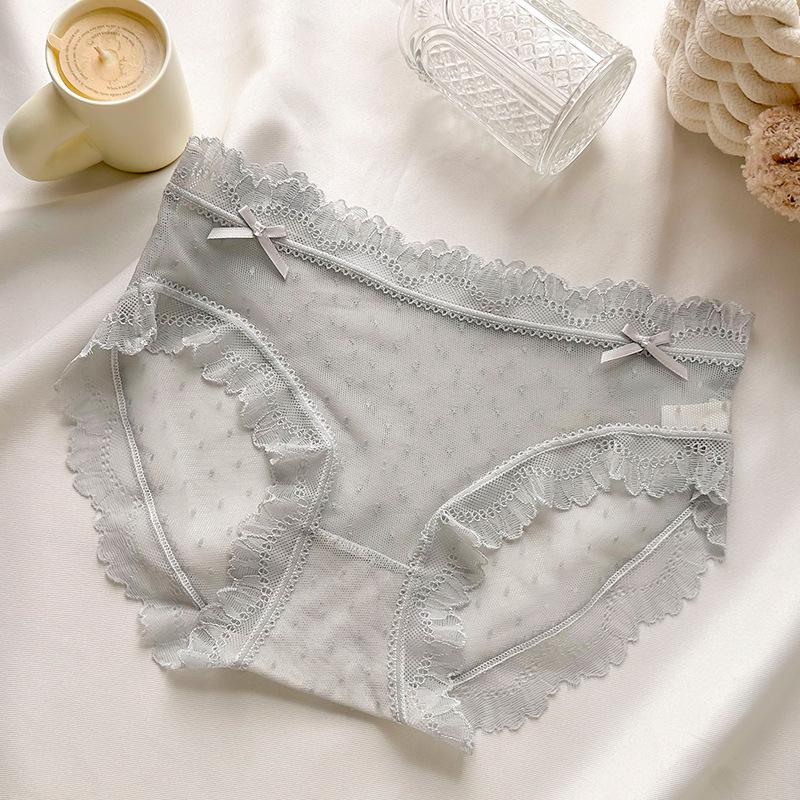 Japanese Girl's Ice Silk Lace Underwear - Lightweight, Breathable, Mid-Waist, Seamless, Cute Triangle Pants with Cotton Crotch.