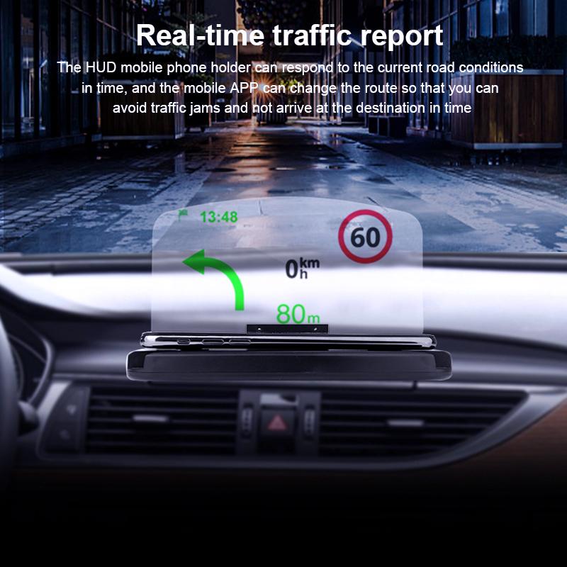 Car HUD Head Up Display Phone Holder Mount GPS Projector Real-time Traffic Report