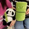 9.8 Inches ( 24.9 Cm) Panda Stuffed Animal, Cute Panda Plush Hugging Bamboo, Panda And Bamboo Tube Set Of 2, Bulky Panda Plush Toy Living In Bamboo