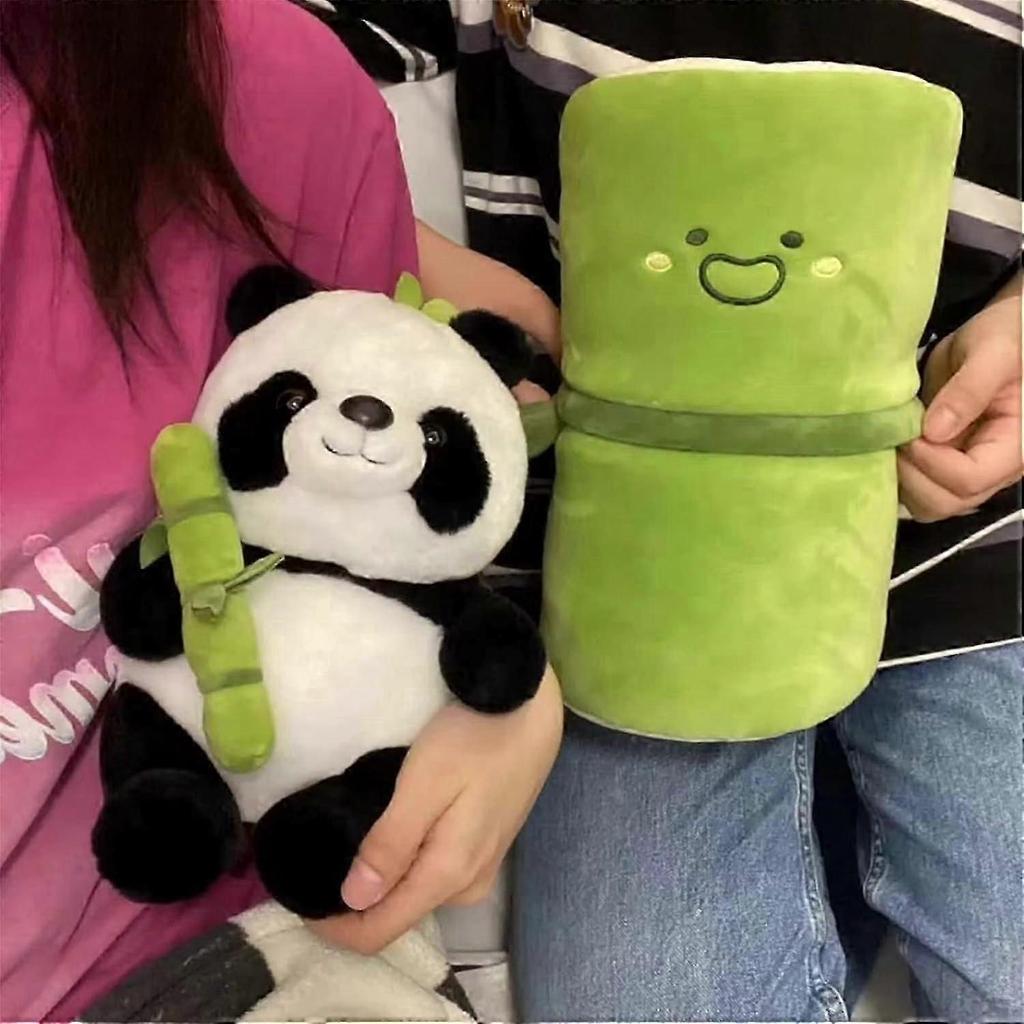 9.8 Inches ( 24.9 Cm) Panda Stuffed Animal, Cute Panda Plush Hugging Bamboo, Panda And Bamboo Tube Set Of 2, Bulky Panda Plush Toy Living In Bamboo