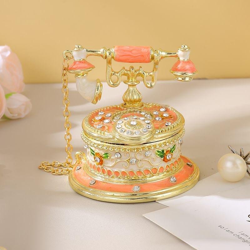 

Vintage Telephone Enamel Alloy Jewelry Box, Ring & Necklace Storage Gift Box 6X5.8CM розовый