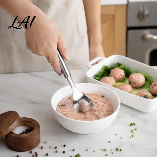 Meatball Maker Tool Stainless Steel Maker Manual Press with Forming Spoon & Serving Mold Scoop for Portioning Minced Beef Pork And Poultry