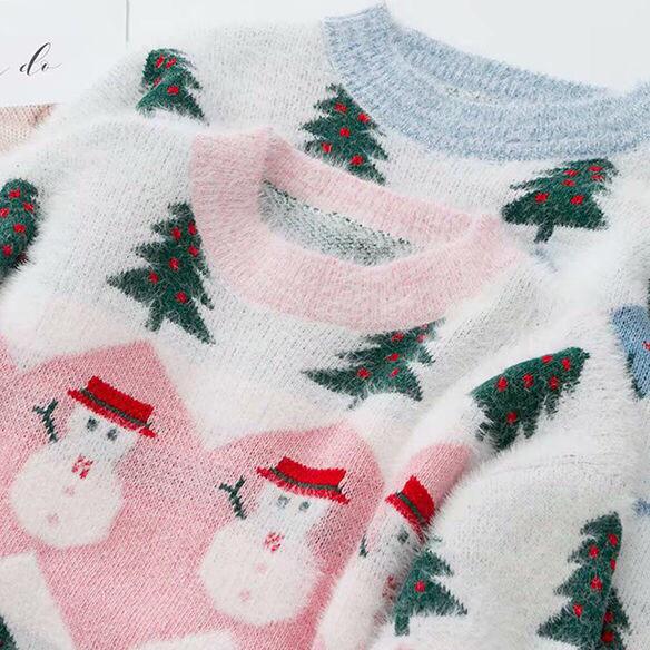 Female Large Size Vintage Loose Print Sweaters Women's Autumn and Winter Sweet Style Knitted Pullover Tops